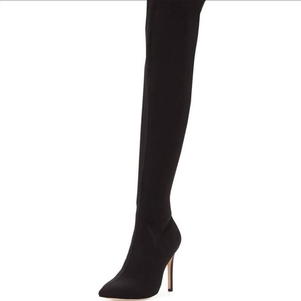 Halston Heritage Women's Sz. 7 Dani Black Over the Knee Dress Boots Fabric Upper